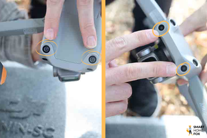 Die vorderen und oberen Hindernissensoren der DJI Air 2S Drohne.